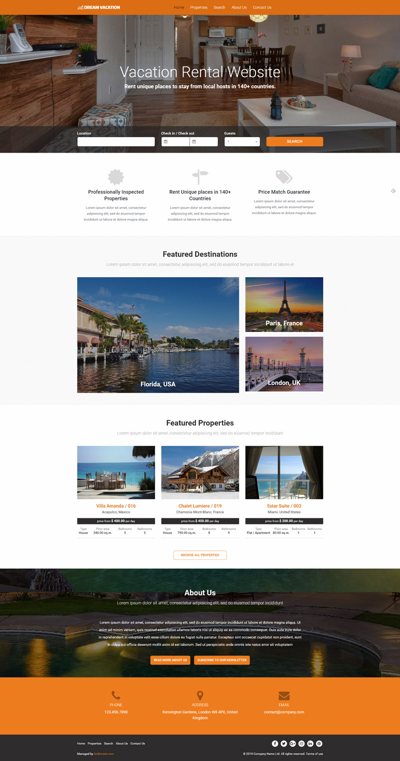 Vacation Rentals Website Template 1